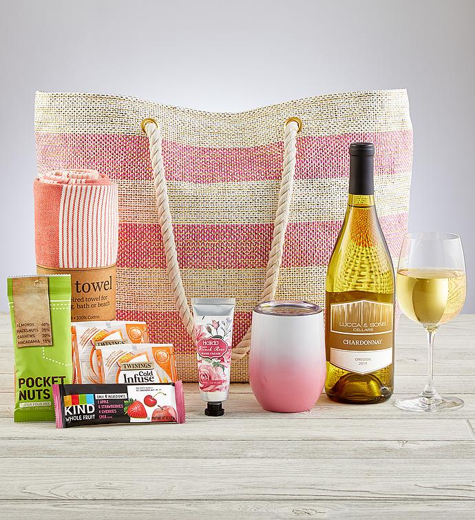 Beach Time Gift Tote with Wine